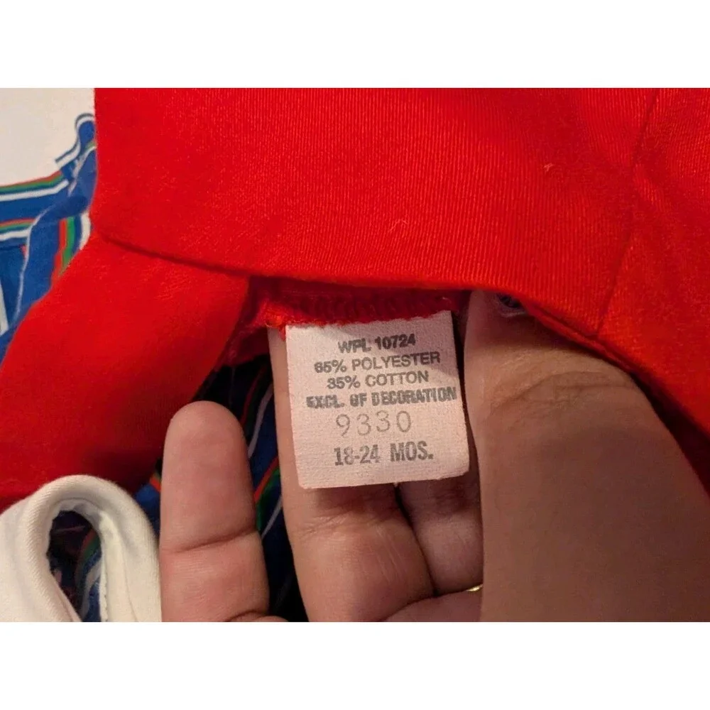 Vintage 2pcs Striped Collared Top & Red Overalls Castle Outfit Size 18-24 Months